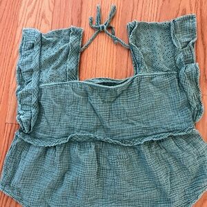 Maurices Teal Ruffle Eyelet Cotton-Blend Tank Top
